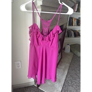 Hot Pink Lingerie Nighty Romantic Coquet Slip Dress Ruffles Spring Fairycore
